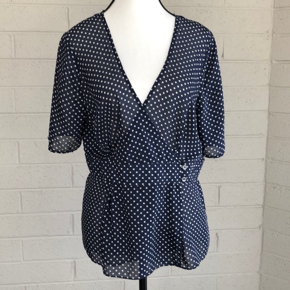 Thomas Pink Tops - Pink by Thomas Pink Pure Silk Navy & White Polka Dot Button Wrap Blouse, 12